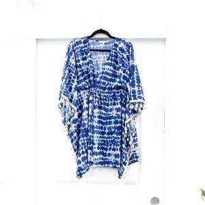 Alexis OS Julia Blue White Poncho Kaftan with Tassel